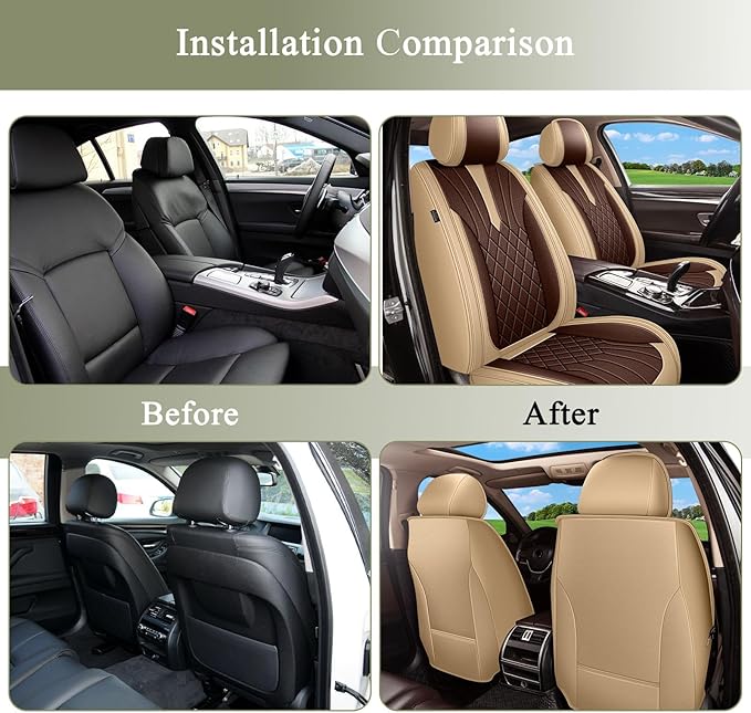 Breathable Car Seat Covers for Toyota Highlander 2008-2025 2026, Front Seats, Perforated Leather, Seat Protector, Interior Trim for Toyota Highlander Accessories (Beige&Brown)