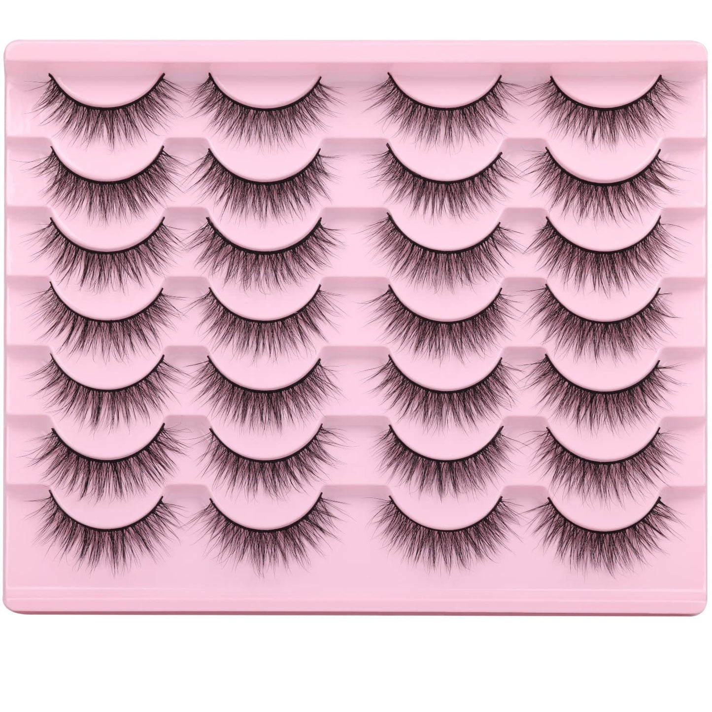 Wispy Lashes 12mm False Eyelashes Natural Look Short Fluffy Faux Mink Eyelashes Wispies Ripple Strip Lashes Pack, 14 Pairs