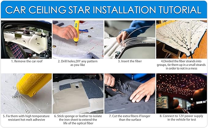 ATOKEE Starlight Headliner Kit Mixed 500pcs 9.8ft/3m, 16W Twinkle + Sound Activated Small Size Fiber Optic Star Lights for Car Roof Use with Bluetooth APP/Remote Control