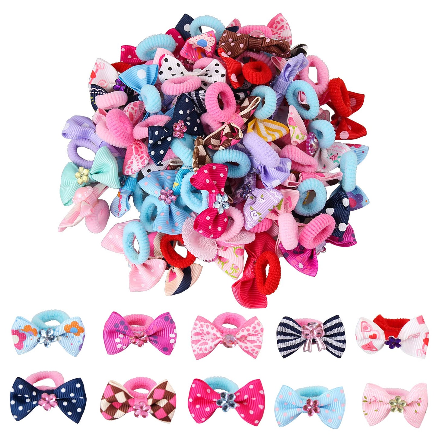 Zifengcer 50 Pcs Girls Elastic Hair Ties For Kids Colorful Beautiful Bow Ponytail Holders For Girls Toddlers Soft Seamless Carto