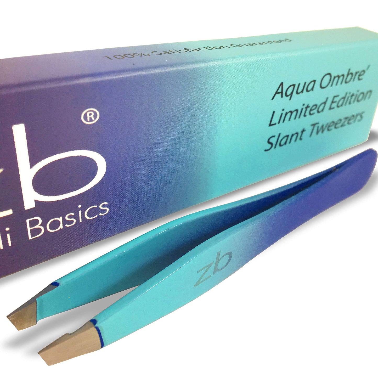Zizzili Basics Tweezers - Limited Edition Aqua Ombr Slant Tweezer - Best Tweezers For Eyebrow, Hair Removal And Your Precision