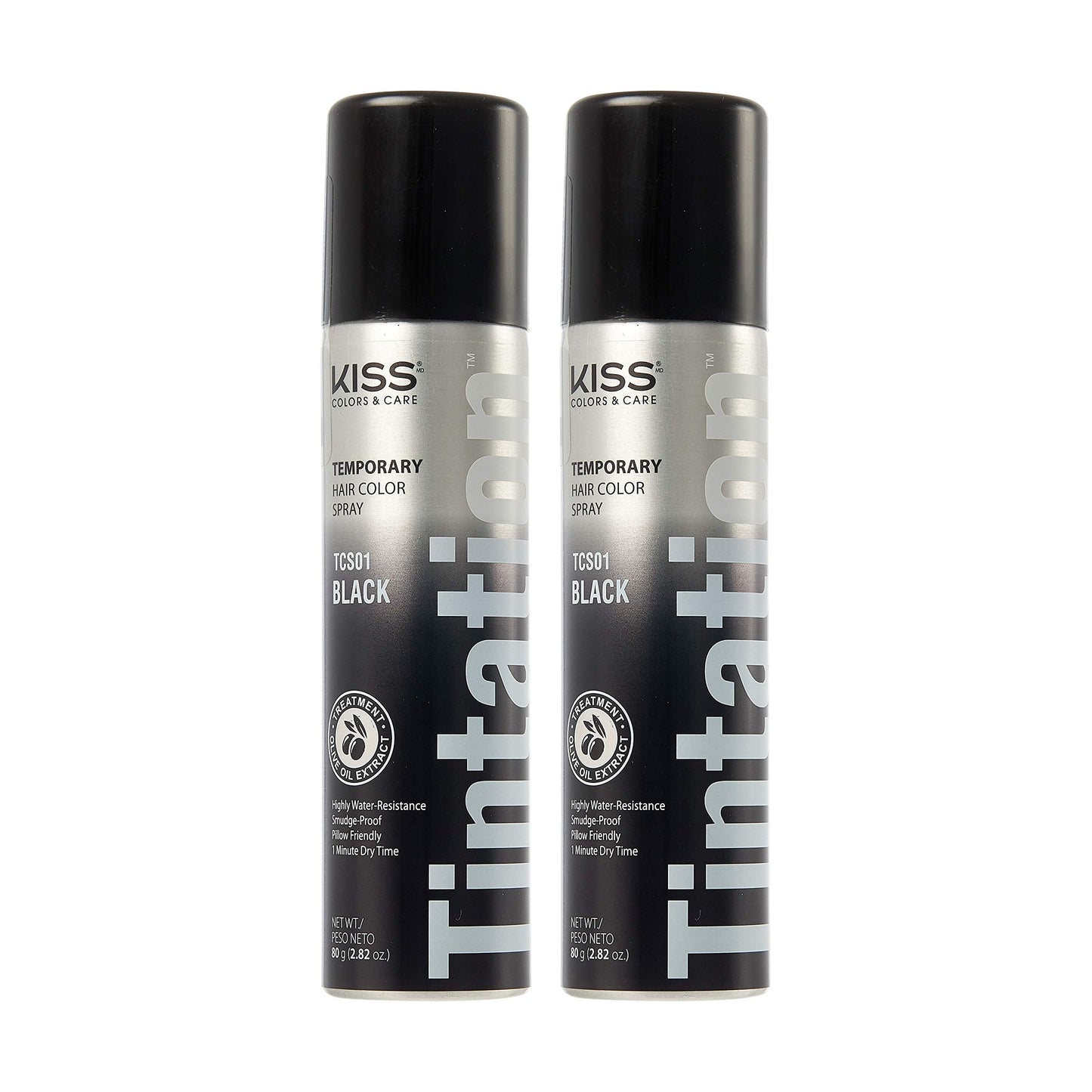 Kiss Gray Hair Concealer - Temporary Tintation Color Spray For Root Touch Up And Hair Dye 2.82 Oz. 2 Pack (Black)