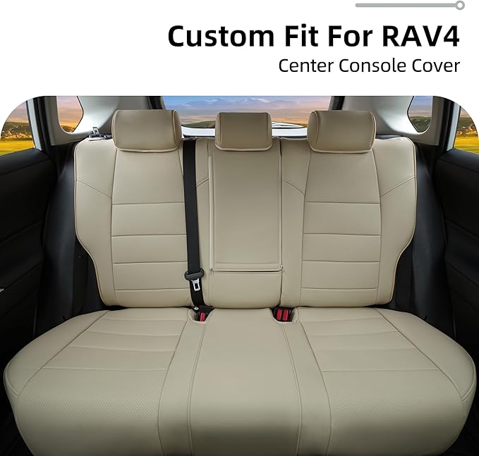 Lolcar RAV4 Seat Covers Custom Fit for Toyota RAV4 2019 2020 2021 2022 2023 2024 2025 LE,XLE,XLE Premium,Limited,Airbag Compatible,Seat Cover Full Set for SUV, Waterproof Leather(Beige)