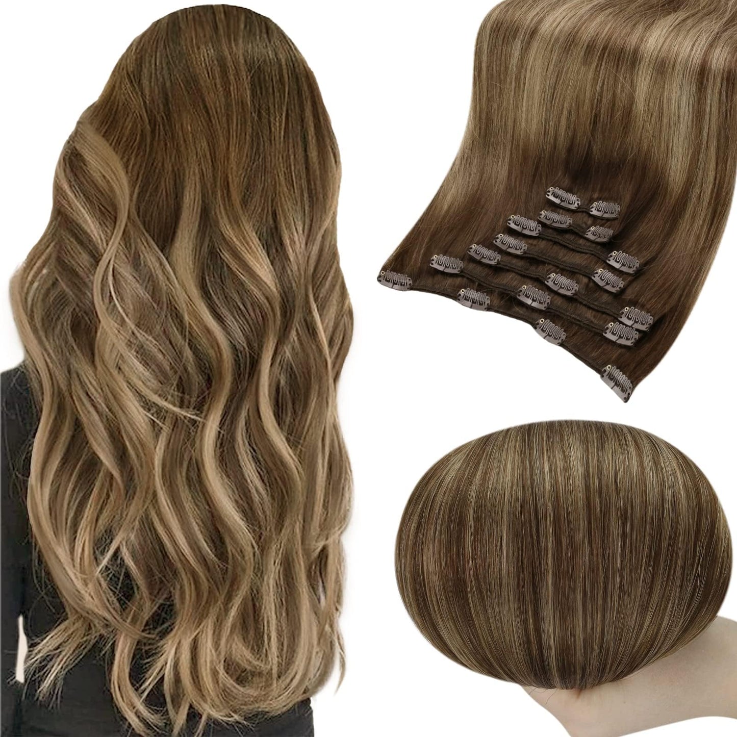 Full Shine Human Hair Extensions Clip In Balayage Medium Brown To Honey Blonde Clip In Hair Extensions Real Human Hair Straight
