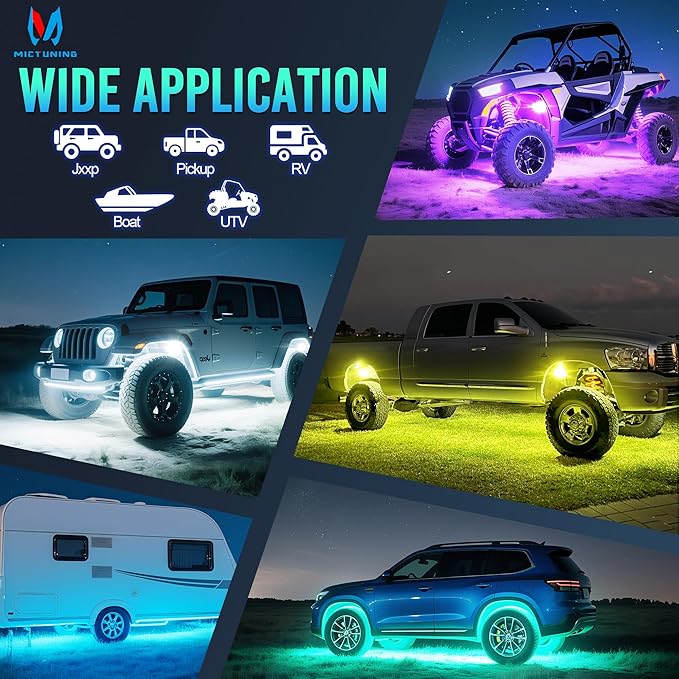 MICTUNING C1 8 Pods RGBW LED Rock Lights - Multicolor Underglow Neon Light Kit with Bluetooth Controller, Music Mode