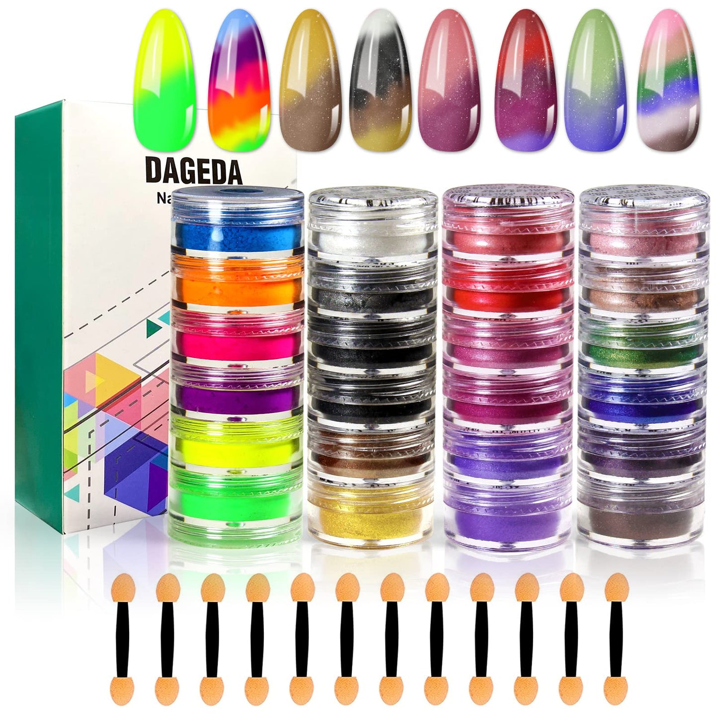 Dageda 24 Color Pigment Nail Powder, Colorful Iridescent Glitter Ultrafine Luminous Pearlescent High-Gloss Halo Powder, Nails Pi