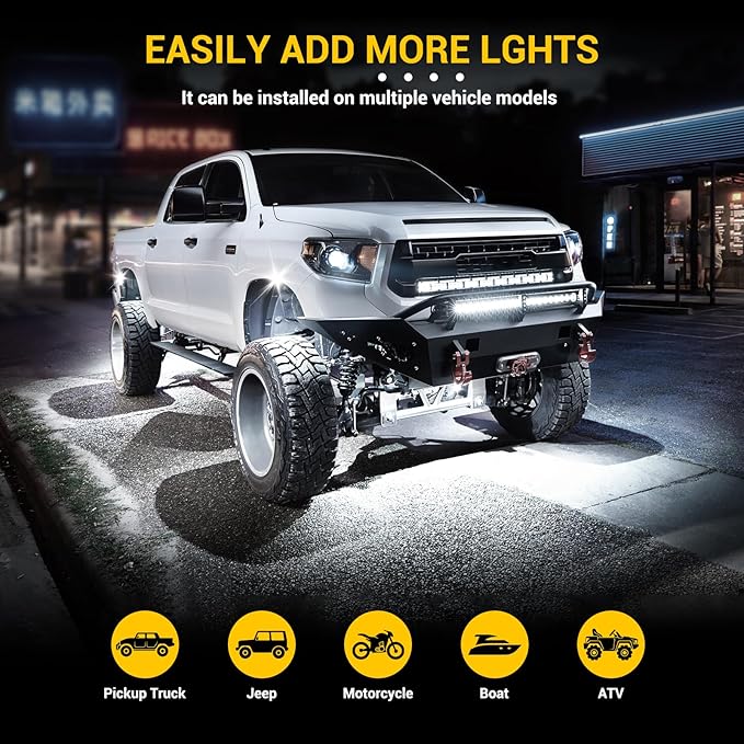 Hovano 4 PCS 60 inch/150cm 2Pin Pure White LED Rock Lights Kit Extension Wire Cable Cord 6/8/12/16/20Pods White Rock Light Kit, Underglow Neon Lights for Trailer Off Road SUV Car