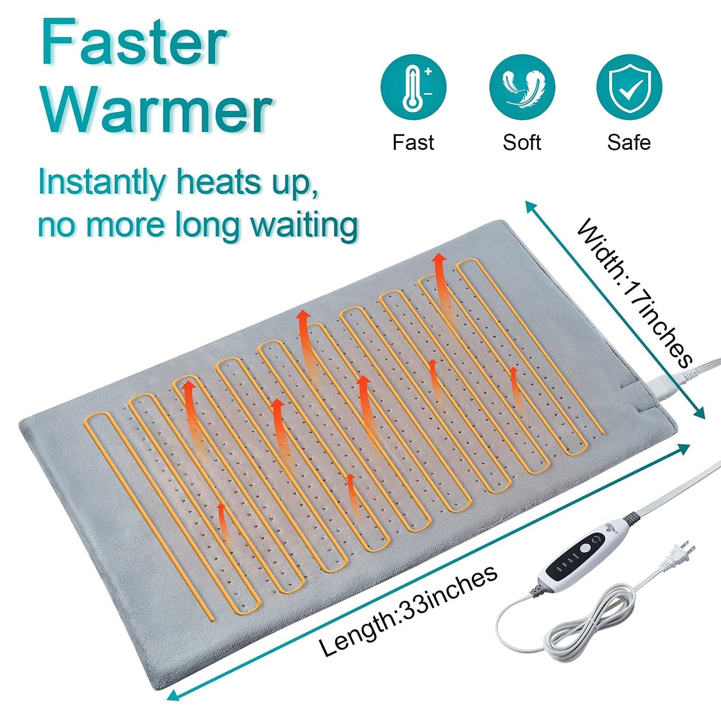 Heating Pad for Back Pain Relief, CAROMIO 33"x17" Extra Large Electric Heating Pads for Cramps Neck and Shoulders, Moist & Dry Heat Therapy,2H Auto Off,4 Temperature Settings,Machine Washable