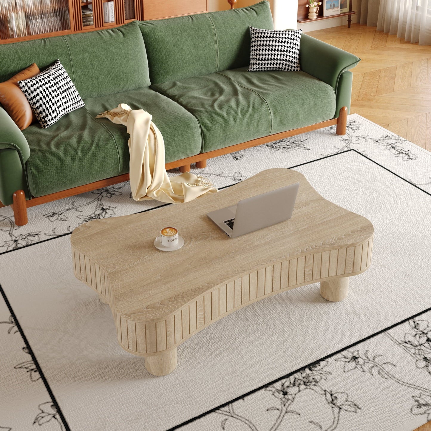 Lift Top Coffee Table for Living Room 42" - Fluted Panel Hidden Storage, Silent Hydraulic Lift, Curved Safety Corners, 5 Min Assembly (27"W X 13-18.9"H,Antique Natural)