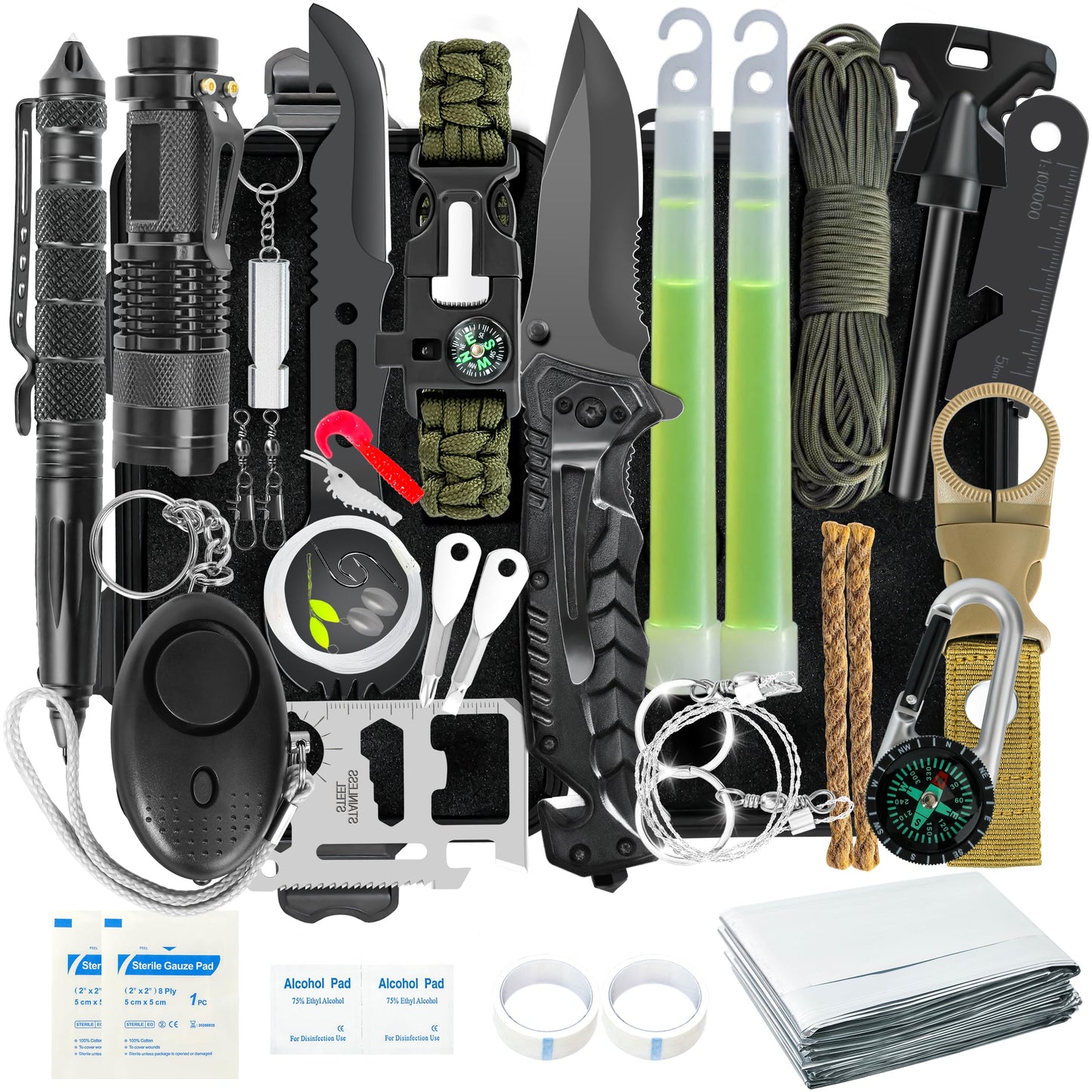 Survival Kits 37 in 1, Gifts for Men Dad Husband Valentine's Day, Emergency Survival Gear and Equipment, Camping Hiking Outdoor Adventure Cool Gadgets, Stocking Stuffers
