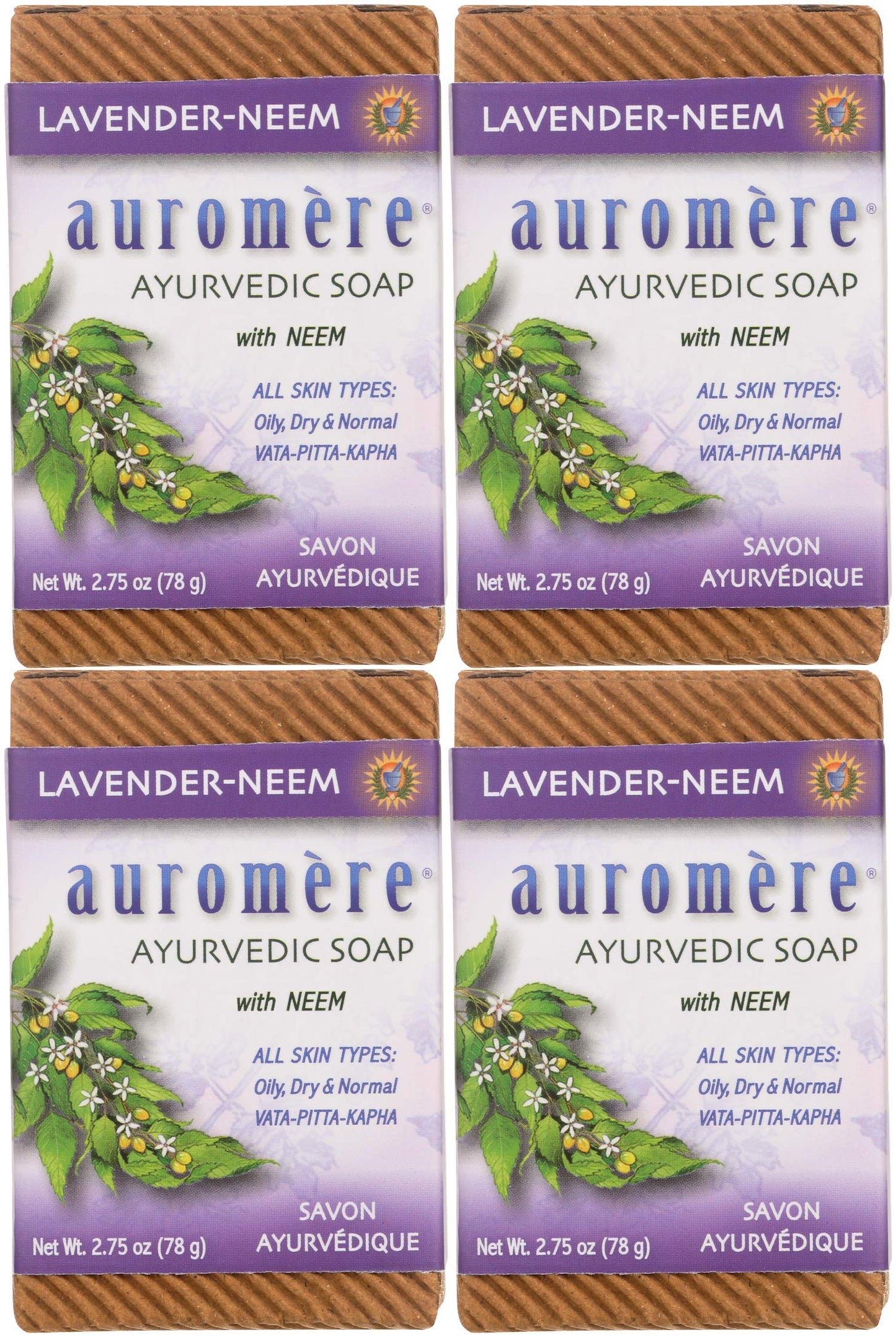 Auromere Ayurvedic Bar Soap, Lavender Neem - Eco Friendly, Handmade, Vegan, Cruelty Free, Natural, Non Gmo (2.75 Oz), 4 Pack