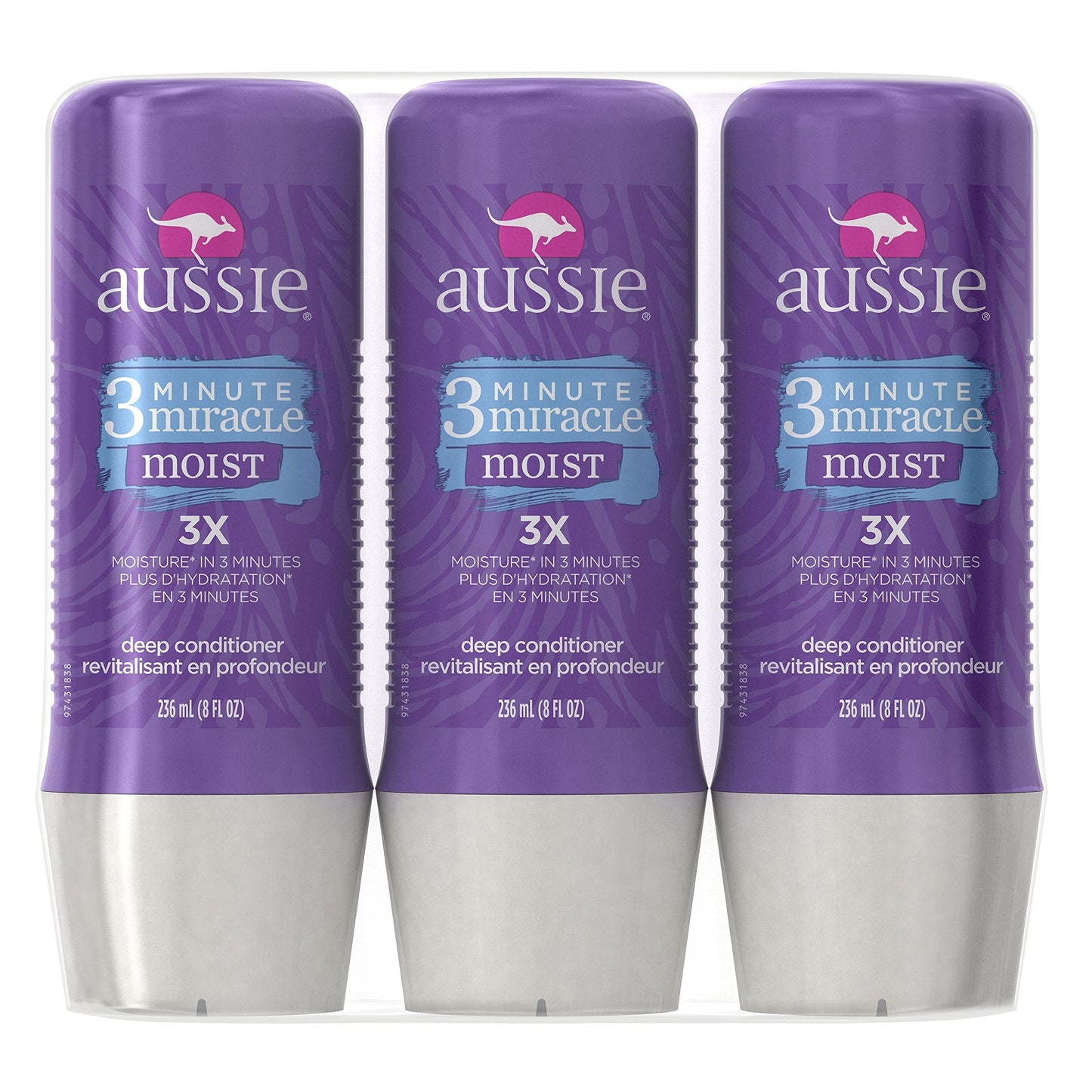 Aussie 3 Minute Miracle Moist Deep Conditioning Treatment, Detangler, 8 Fluid Ounces (Pack Of 3) - Deep Conditioner