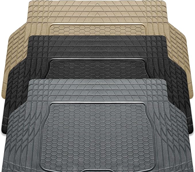 FH Group Automotive Floor Mats - Heavy-Duty Rubber, All Weather Protection Universal Fit Full Set Floor Mats and Cargo Mat, Climaproof, Semi Custom Trimmable for Most Cars, Sedan, SUV, Truck, Gray