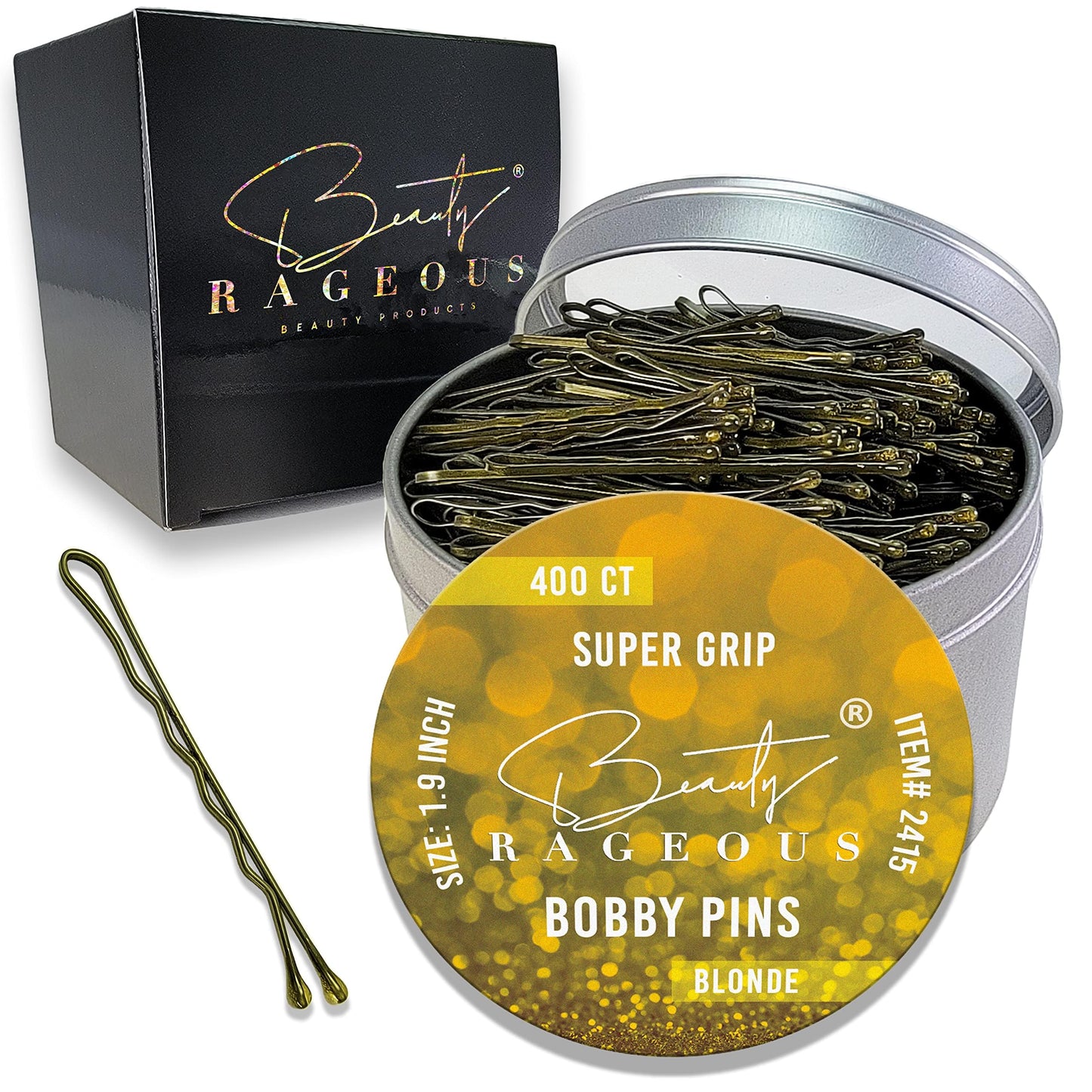 Super Grip Bobby Pins - Women'S 1.9 Inch - Easy, Secure, All Hair Types - Handy Reusable Tin (Blonde - 400 Ct Approx)
