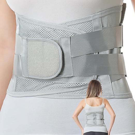 NeoTech Care Adjustable Double Pull Lumbar Brace/Lower Back Belt (Grey, Size XL)