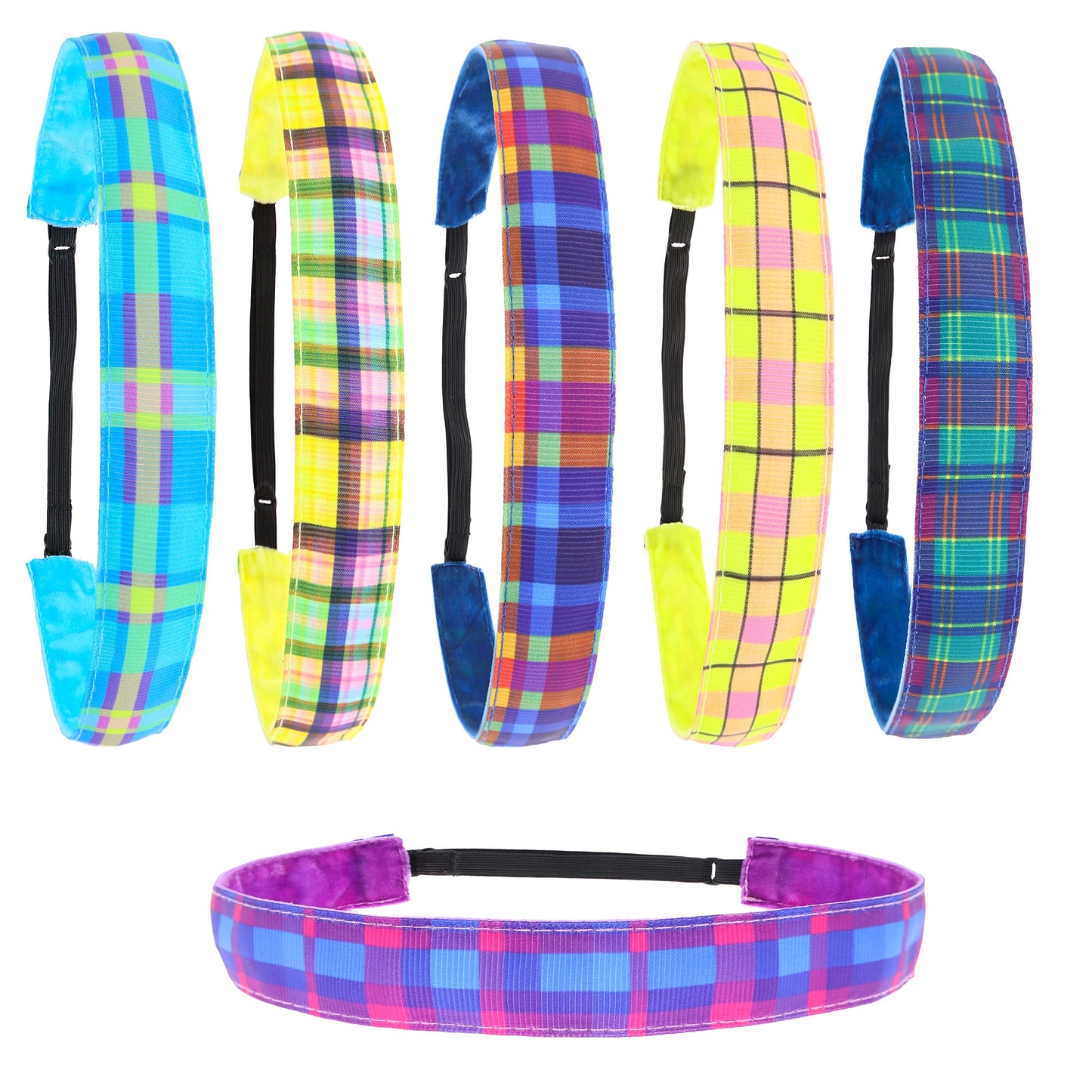 Frog Sac 6 Plaid Headbands For Girls, Adjustable Non Slip Spring Headbands For Kids, Girl Hair Bands Accessories For Birthday Pa