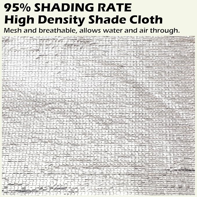 95% Sun Block Heavy Duty Aluminum Foil Shade Cloth with Grommets,8ft x 8ft, Mesh Sun Block Fabric Cover, Canopy, Privacy Screen for Outdoor Patio, Garden, Backyard, Silver