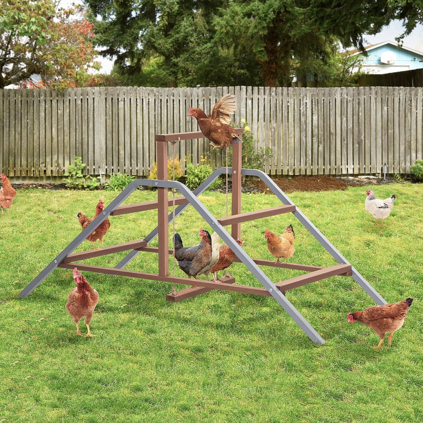 PETSFIT Chicken Perch Ladder-Solid Wood and Rustproof Iron Design, Chicken Ladder with Swing for Healthy Poultry-Ideal for Backyard Coops, Farms, Easy to Assemble and Clean