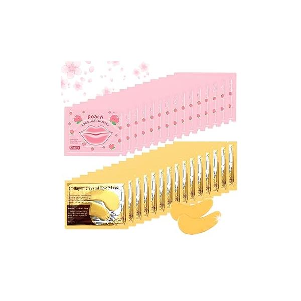 30PCS Lip Masks and Eye Masks,24K Gold Patches for Puffy Eyes Dark Circles,Anti-Aging Collagen Gel Sleeping Mask Under Mask,Birthday Gifts Women,Party Favors