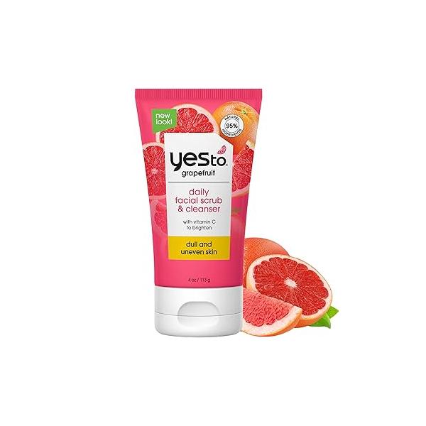 Yes To Grapefruit Daily Facial Scrub & Cleanser, Exfoliating Restoring Cleanser That Enhances Skins Radiance, With Antioxidants, Lemon Balm Extract, Vitamin C, Natural, Vegan Cruelty Free, 4 Oz