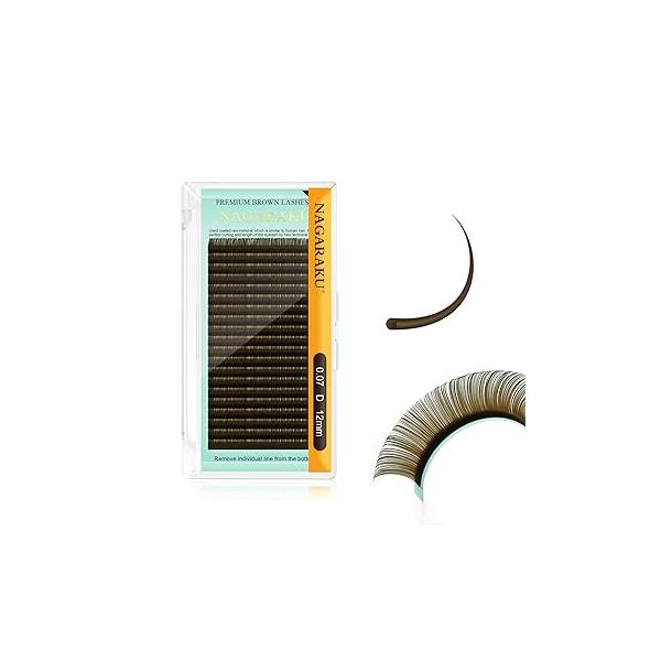 NAGARAKU Natural Brown Color Individual Eyelash Extensions Classic Lashes Faux Mink Soft False Eye Supplies 20 Rows(0.07mm D curl 12mm)