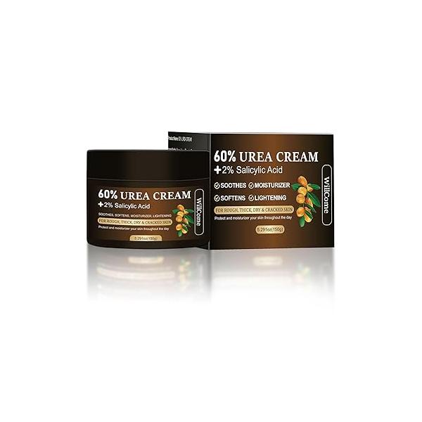 WillCome Urea Cream 60 Percent with 2% Salicylic For Feet Maximum Strength, Callus Remover Gel,Foot&Hand Care Lotion for Dry Cracked Heels and Treatment& Repair,5.29 oz