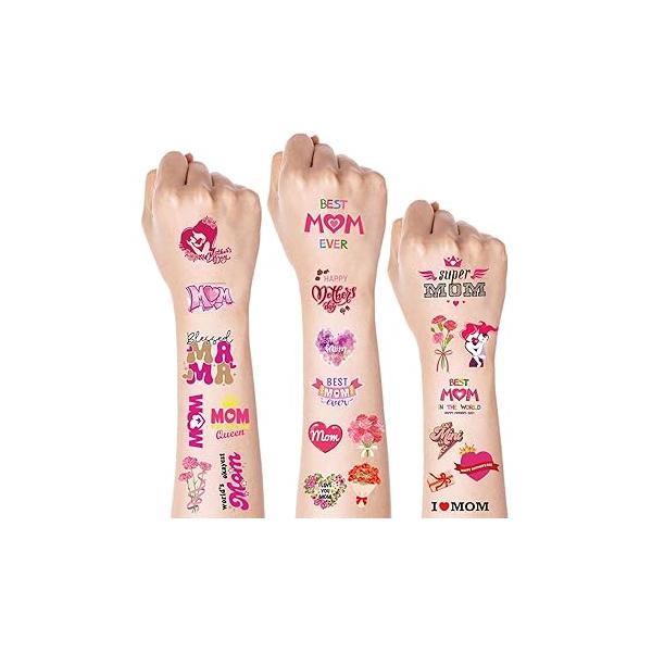 Totelux Mothers Day Temporary Tattoos Mom Fake Cute Flower Heart Design Tattoo Stickers for Women Kids Face Body Decoration Birthday Mother's Gift Party Supplies
