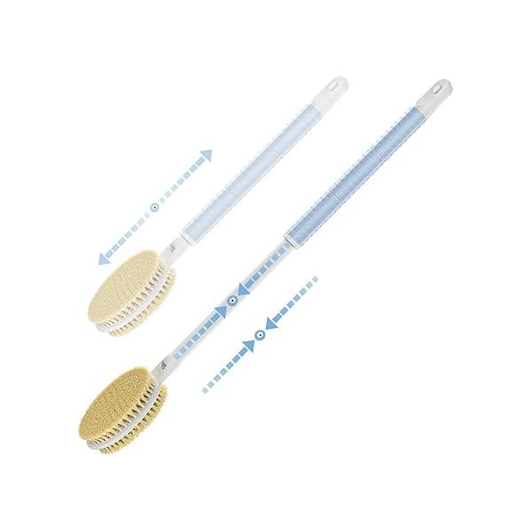 Shower Brush with Soft and Stiff Bristles,15"-23" Telescopic Long Adjustable Handle Dual-Sided Back Scrubber Bath Body Exfoliator for Wet or Dry Brushing