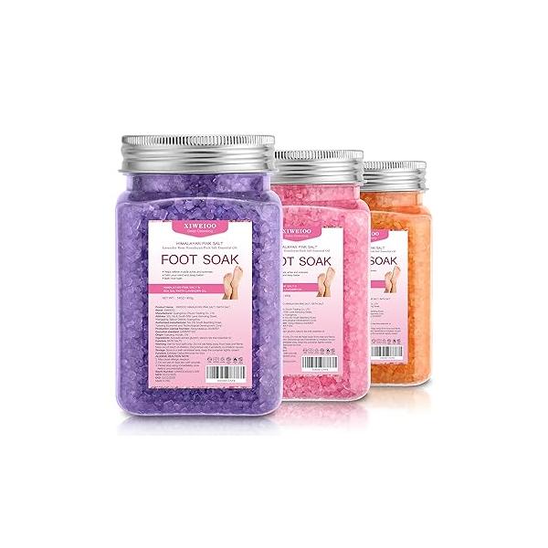 Himalayan Pink Salt Kit Pack of 2 Natural Foot Soak Salts Epsom Essential Oils Lavender Orange Rose Scent Dead Sea Moisturizing Skin Tea Tree Oil Care Pedicure