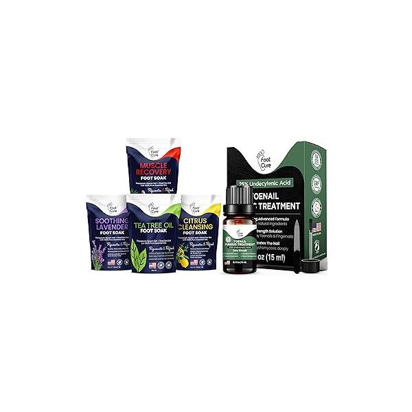 Foot Soak with Epsom Salts- Variety Pack of 4- Tea Tree Oil, Muscle Relief, Calming Lavender & Citrus Toenail Repair Solution