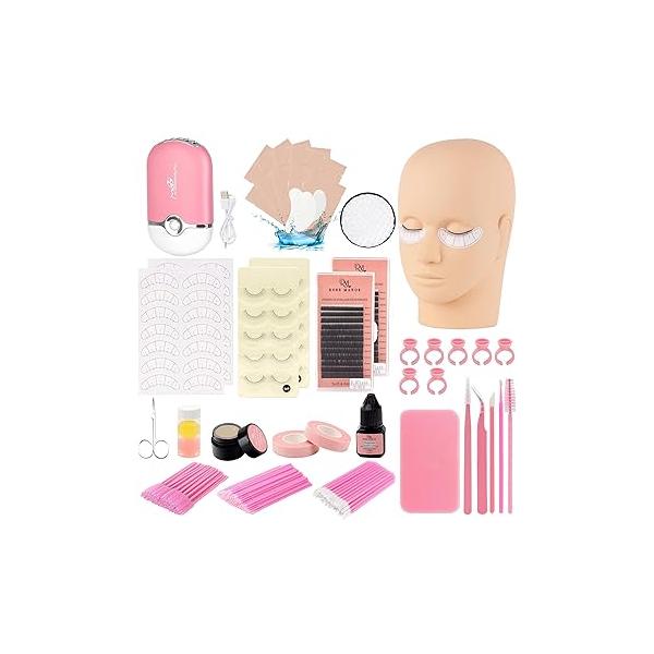 Lash Eyelash Extension Kit, Kit for Beginners, with Mannequin Head, Individual Glue, Remover, Fan, Supplies Tools Practice Training