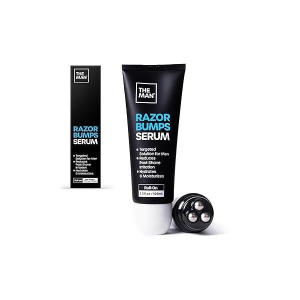 The Man Razor Bumps Serum - Ingrown Hair Treatment for Men Bump Face & Body After Shave Burn Metal Roll On Soothes Skin Calms Irritation (3.5fl.oz)