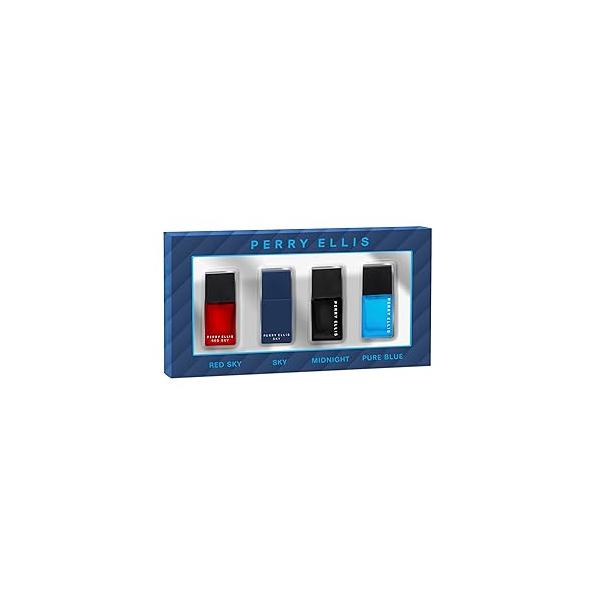 Perry Ellis Men's Mini Coffret Gift Set - Red Sky, Midnight, Pure Blue 4-pack of .25 fl oz EDT mini travel sprays