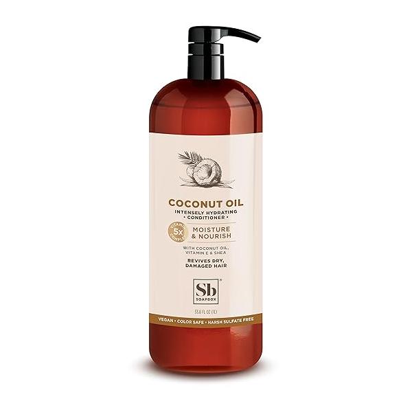 Soapbox Coconut Oil Conditioner, Sulfate & Paraben Free, Silicone Color Safe, and Vegan Hair Conditioner (33.8 Ounces)