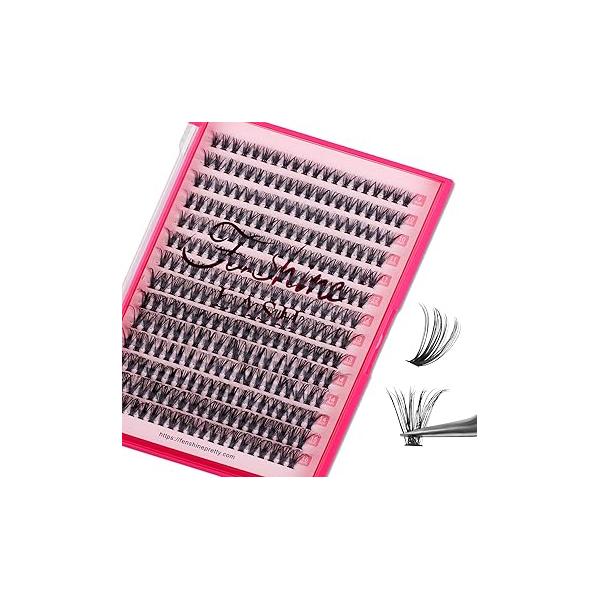 Fenshine Cluster Eyelash Extensions, 280pcs 40D Eyelashes, 0.07 D Curl Mix 9-16mm Natural False Eyelashes Soft Individual Lashes DIY Extension