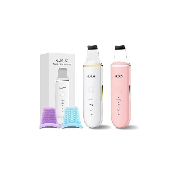 GUGUG 2-Pack Facial Spatula Set 4 Mode Pore Cleaner & Blackhead Remover Tools (White + Pink)
