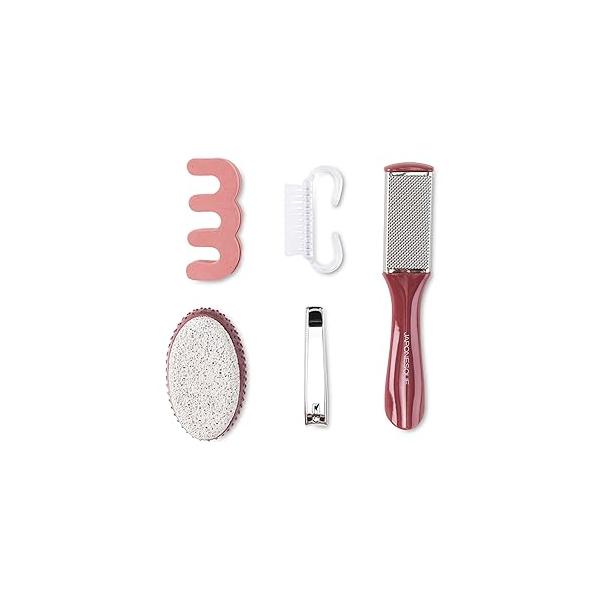 JAPONESQUE 6-Pieces Value Pedicure Set, Includes - Toenail Clipper, Metal Callus Smoother, Exfoliating Pumice Stone, Scrub Brush, & 2 Toe Separators