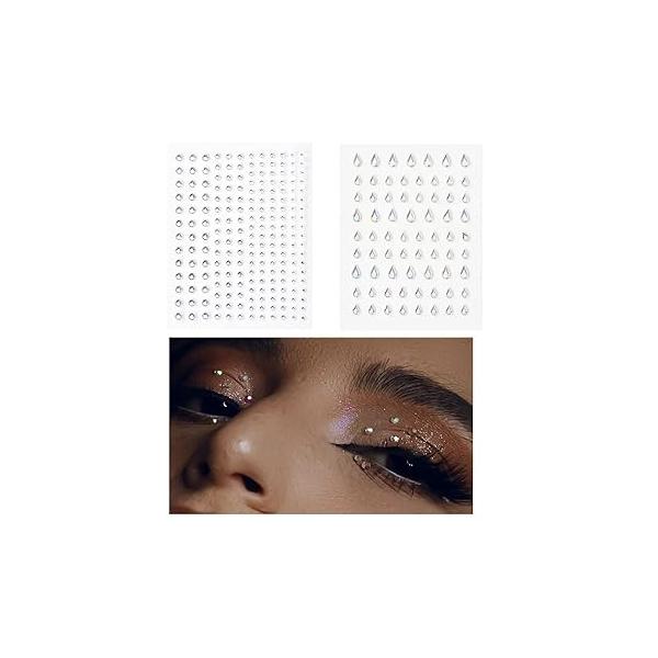 Rhinestone Pearl Face Gems Stick on Self-Adhesive Hair Eyes Stickers Make Up Assorted Temporary Tattoo Rhinestones Faux Sticker 2 Sheets Bridal Makeup Wedding Accessories for Women