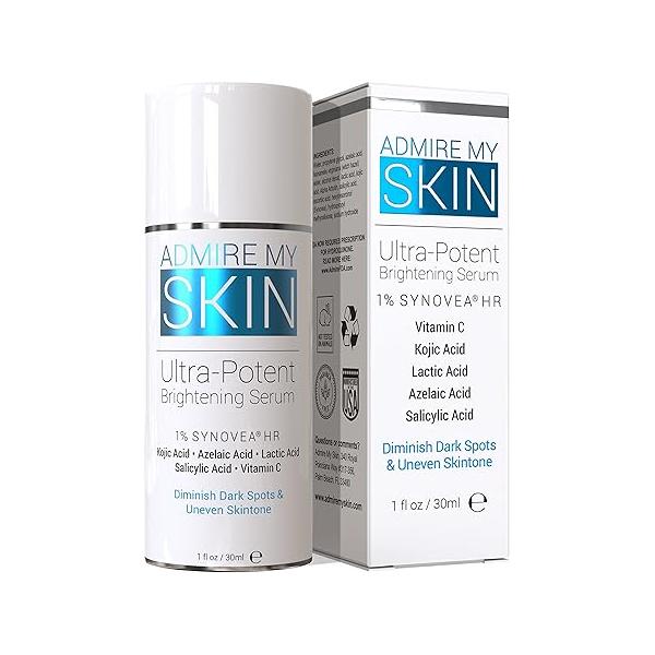 Admire My Skin Dark Spot Corrector Remover for Face - Brightening Discoloration Correcting Serum Kojic Acid + Azelaic Melasma and Sun Spots 1oz