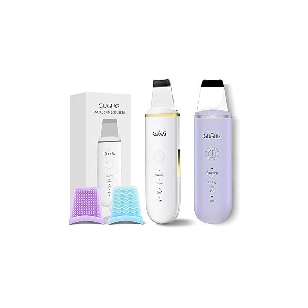 GUGUG 2-Pack Facial Spatula Set 4 Mode Skin Scrubber & Pore Cleaner for Blackhead Removal (White + Purple)