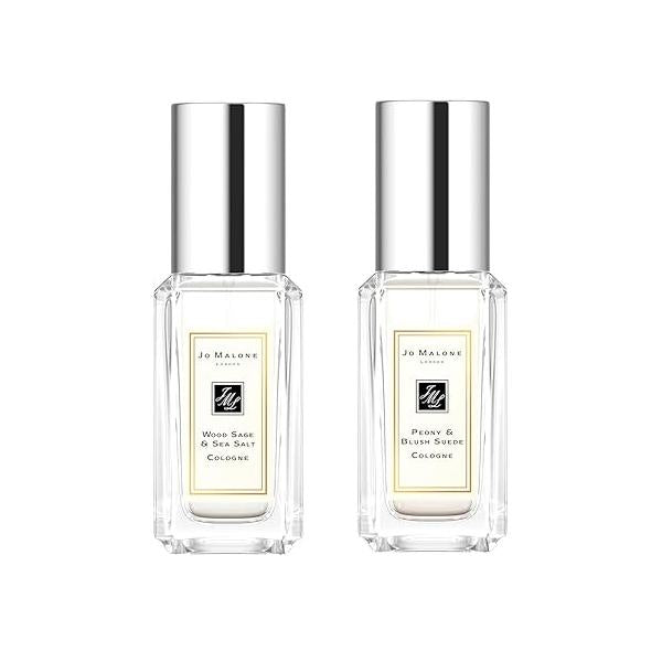 Jo Malone Wood Sage & Sea Salt, Peony Blush suede duo. Mini Travel size .3oz / 9ml each.