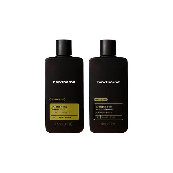 Hawthorne Men's Thickening Shampoo and Conditioner Hair Set. Includes Weightless Conditioner. Sulfate Free, Paraben Free. 8 Fl Oz Each.