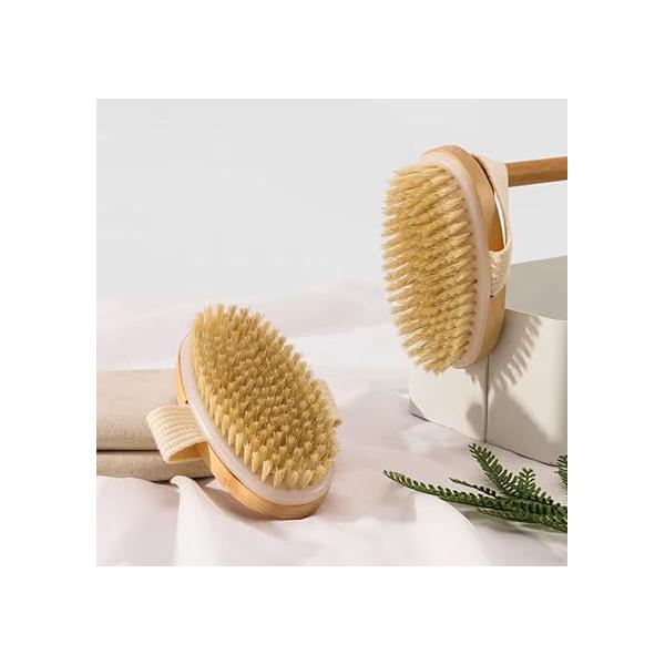 Wooden Body Brush | Natural Bristle Dry Skin Exfoliating Anti-Cellulite Bath Eco-Friendly, Ergonomic Design for Smooth Perfect Men & Women - 2 Pack