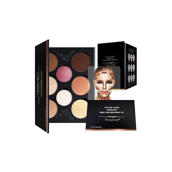 Youngfocus Cosmetics Cream Contour Best 8 Colors Contouring Foundation - Highlighting Makeup Kit/Concealer Palette Vegan, Cruelty Free and Hypoallergenic Instruction Manual(Face Blushes)