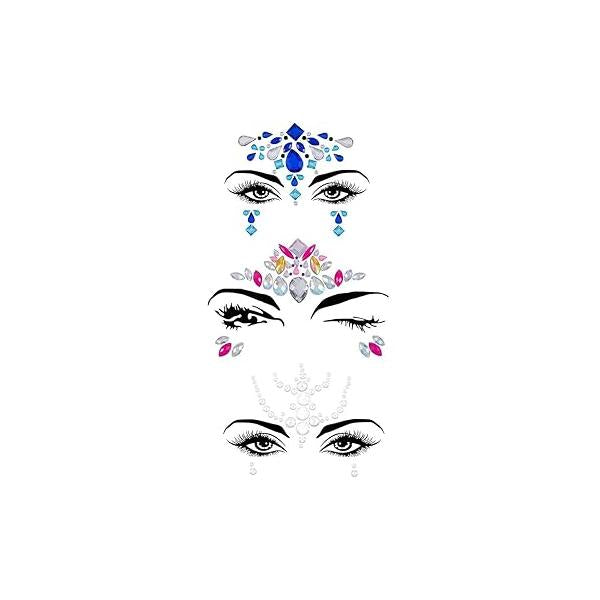 Rhinestone Face Gems Mermaid Jewels Glitter Crystal Eyes Stickers Rave Party Festival Sticker Body Jewelry for Women and Girls 2PCS (B)