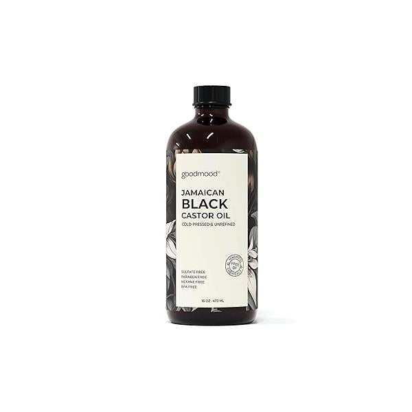 GOODMOOD Jamaican Black Castor Oil, 16 oz, Organic Cold Pressed Unrefined, Pure Oil for Hair Growth, Skin Care, and Belly Fat