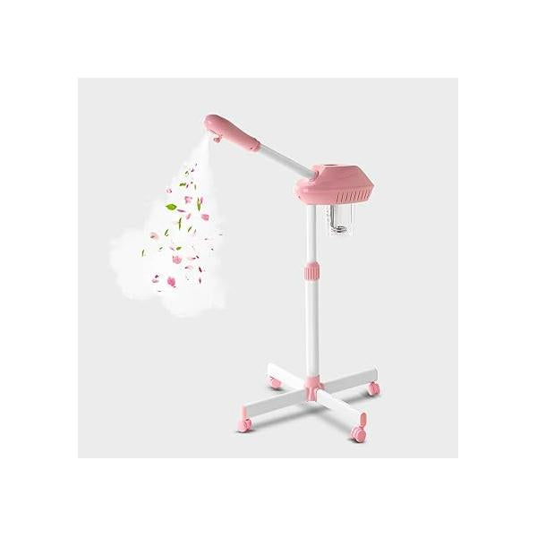 Professional Facial Steamer, Face Steam on Wheels, Estheticians Steamer with More for Moisturizing and Hydration, Adjustable Height Angle Spa Beauty, Home Use, Pink