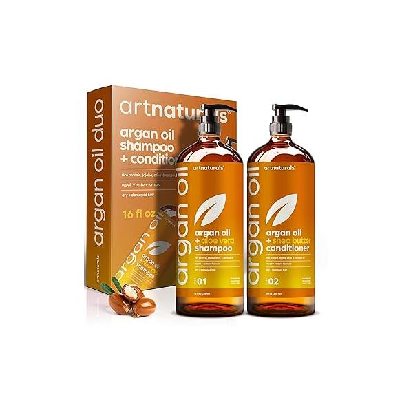 Argan Oil Shampoo and Conditioner Set - Sulfate-Free Formula with Nourishing Moroccan Keratin -for All Hair, Curly or Straight Hydrate Repair Defy Frizz for Salon-like Results!16 Fl Oz 2 PK