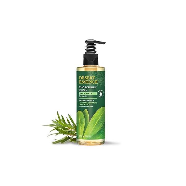 Desert Essence Thoroughly Clean Face Wash with Tea Tree Oil - Natural Facial Cleanser Castile Soap & Coconut For Oily Sensitive Skin Vegan Cruelty-Free (8.5 Fl Oz)