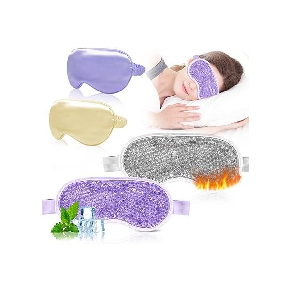 Cooling Eye Mask and Silky Sleep 4 Packs for Man Women Sleeping Frozen Ice Cold Warm Compress Dark Circles Puffiness Dry Eyes Gifting